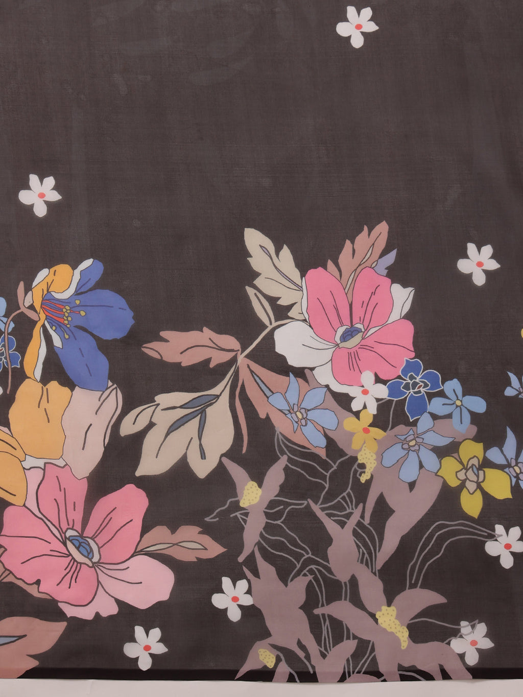 Black Polyester Digital Print Floral Saree with Unstitched Blouse - Hiral Fashion