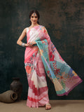 Multicolor Polyester Digital Print Floral Saree with Unstitched Blouse - Hiral Fashion