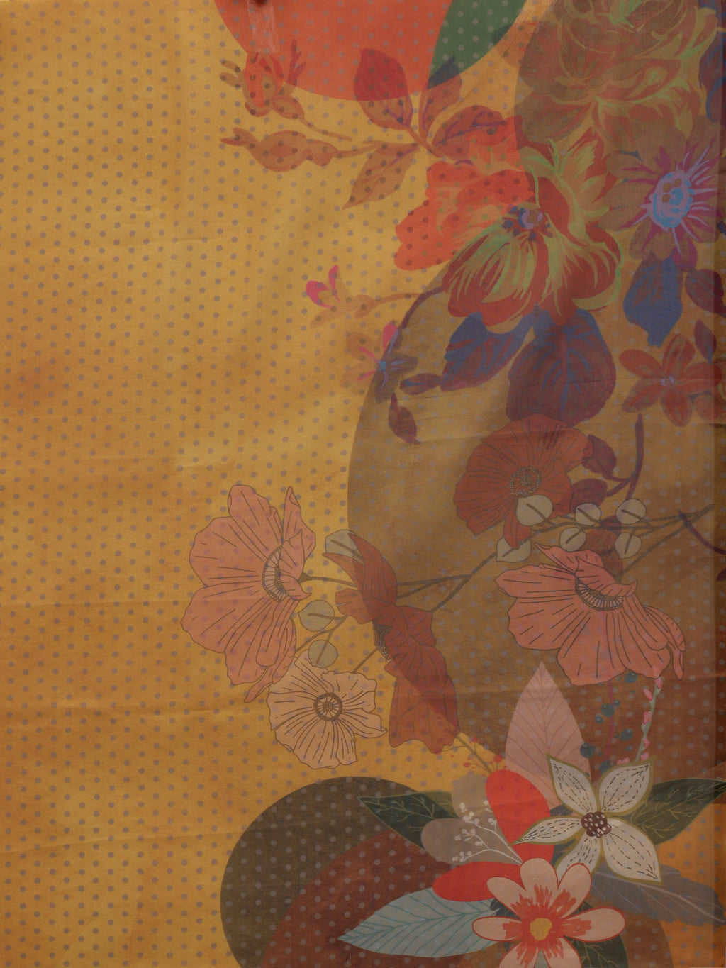 Mustard Polyester Digital Print Floral Saree with Unstitched Blouse - Hiral Fashion