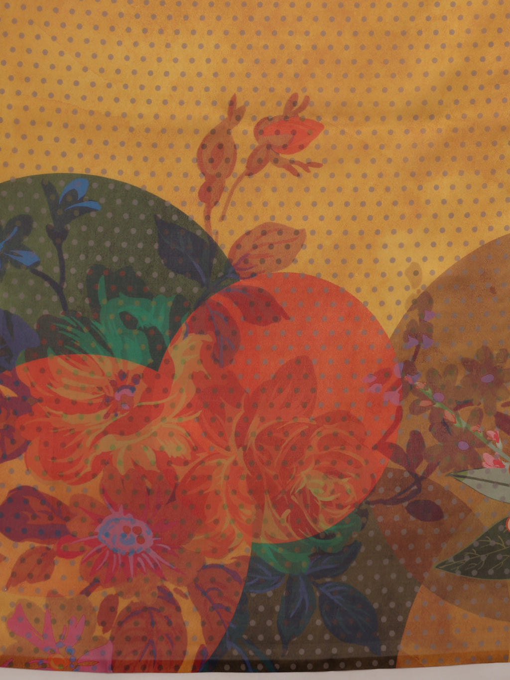 Mustard Polyester Digital Print Floral Saree with Unstitched Blouse - Hiral Fashion