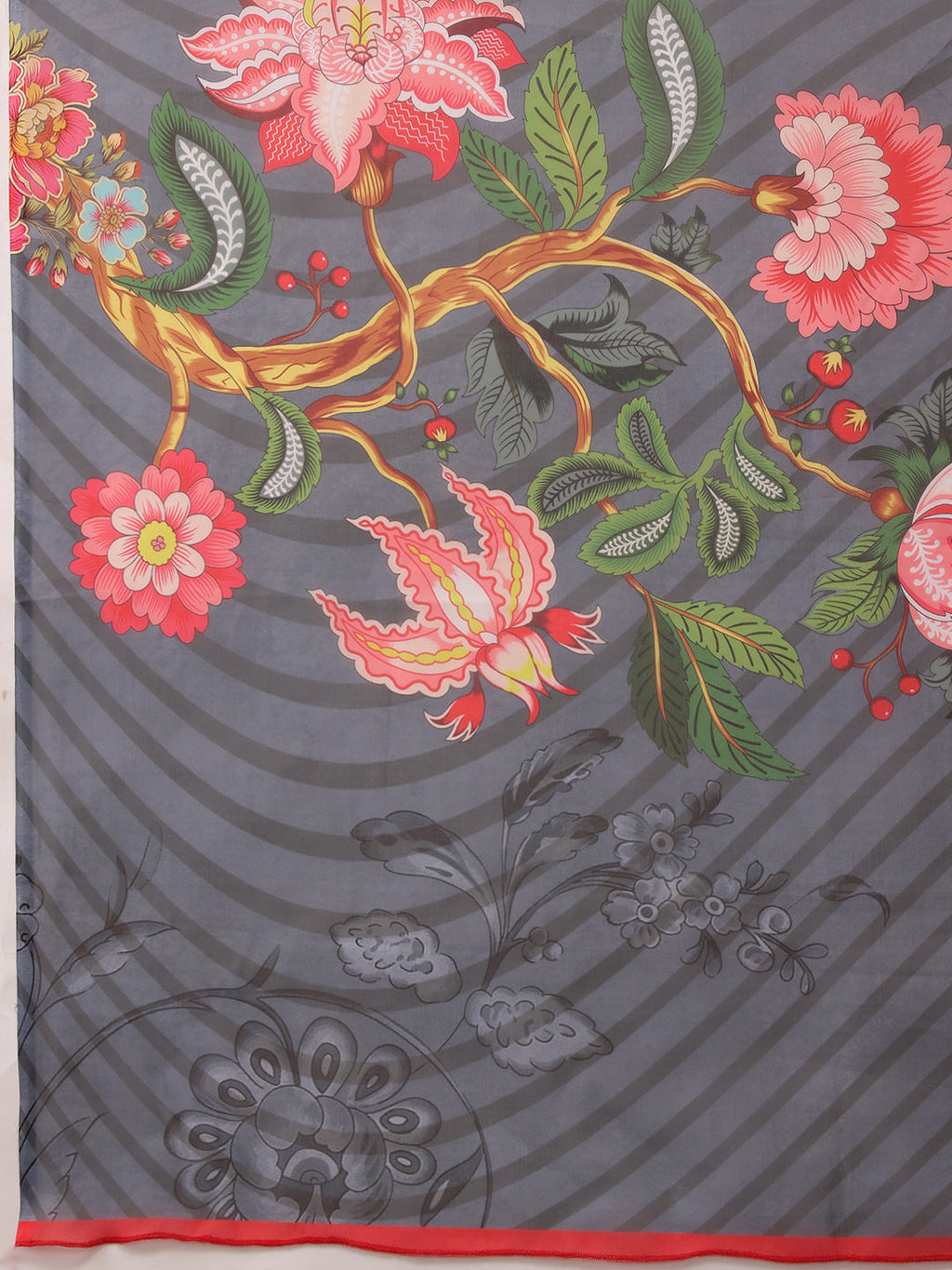 Sky Blue Polyester Digital Print Floral Saree with Unstitched Blouse - Hiral Fashion