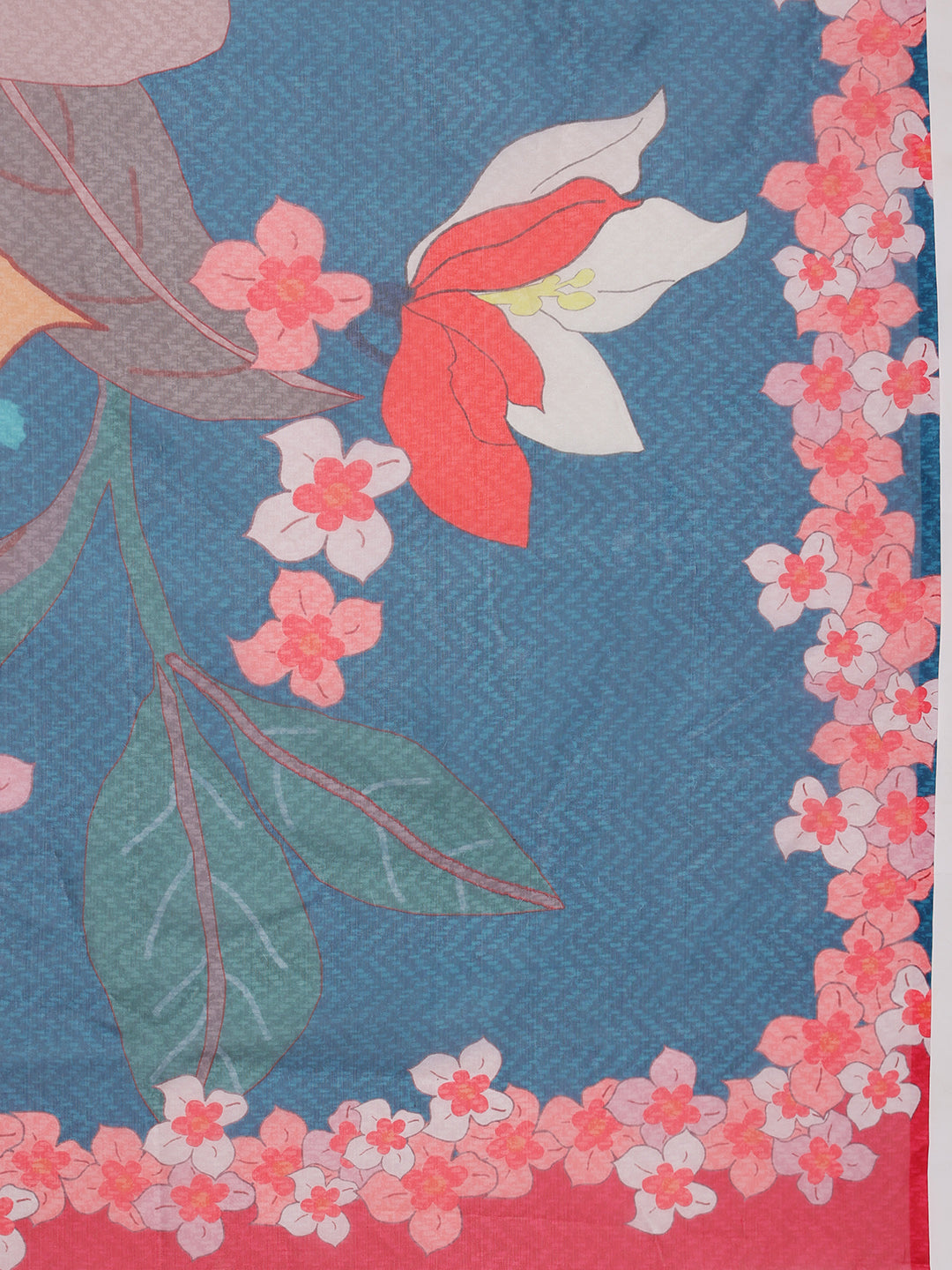 Turquoise Polyester Digital Print Floral Saree with Unstitched Blouse - Hiral Fashion