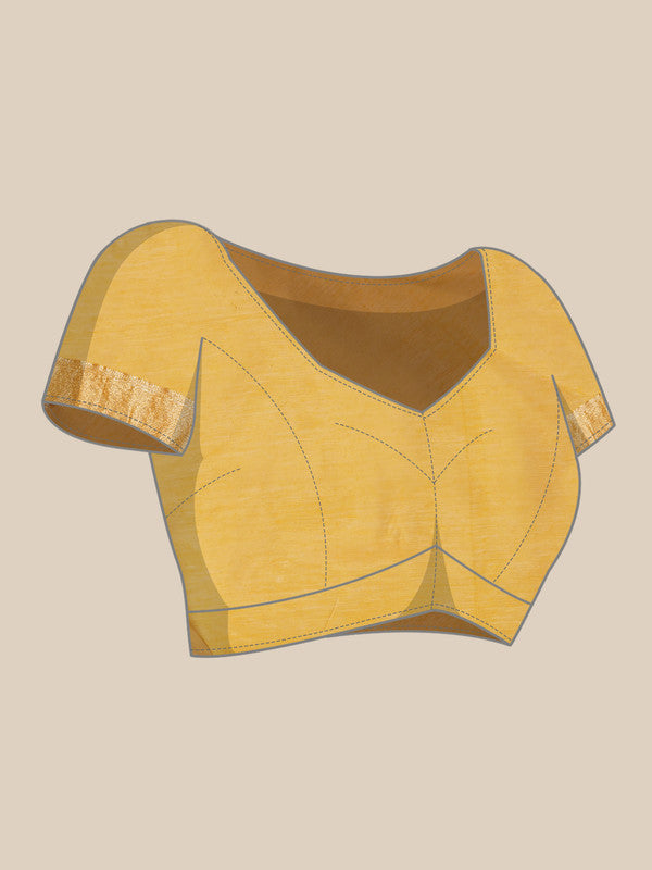Mustard Cotton Woven Thread Floral Saree with Unstitched Blouse - Hiral Fashion