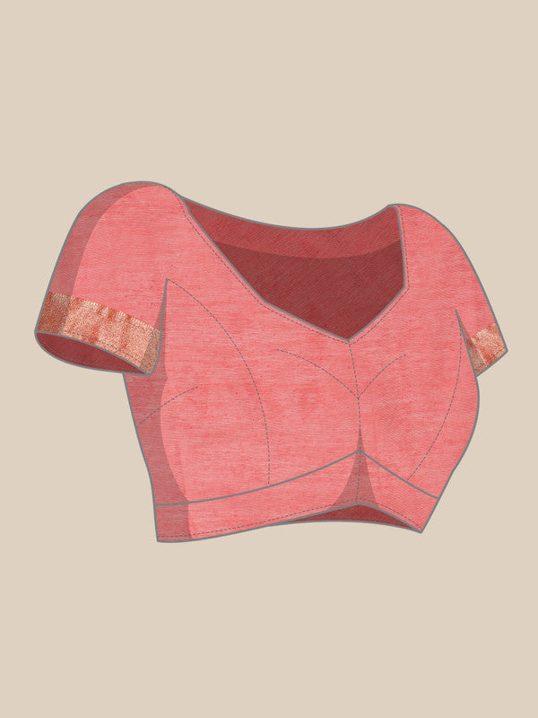 Pink Cotton Woven Thread Floral Saree with Unstitched Blouse - Hiral Fashion