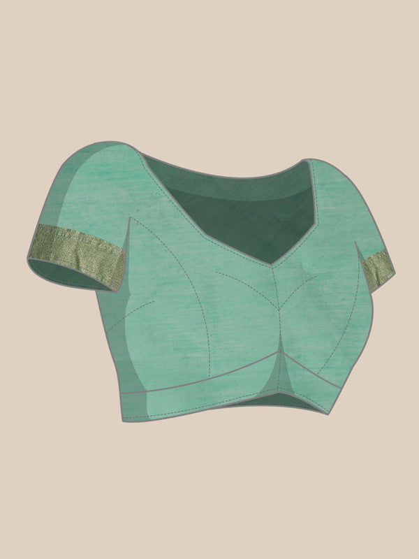Turquoise Cotton Woven Thread Floral Saree with Unstitched Blouse - Hiral Fashion