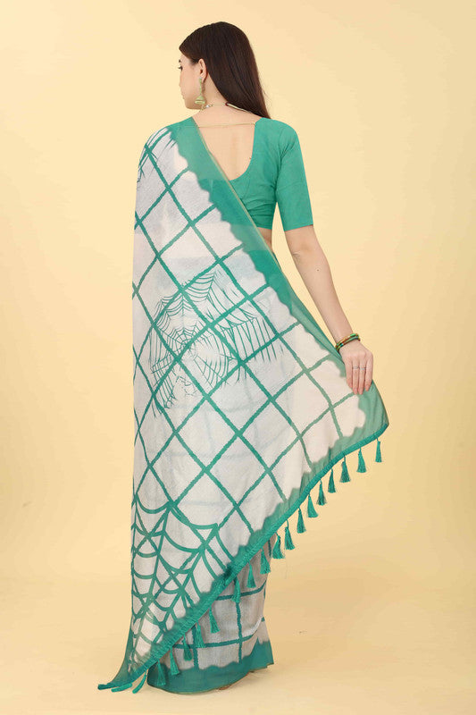 Green Cotton Blend Dyed Tie and Dye Saree with Unstitched Blouse - Hiral Fashion