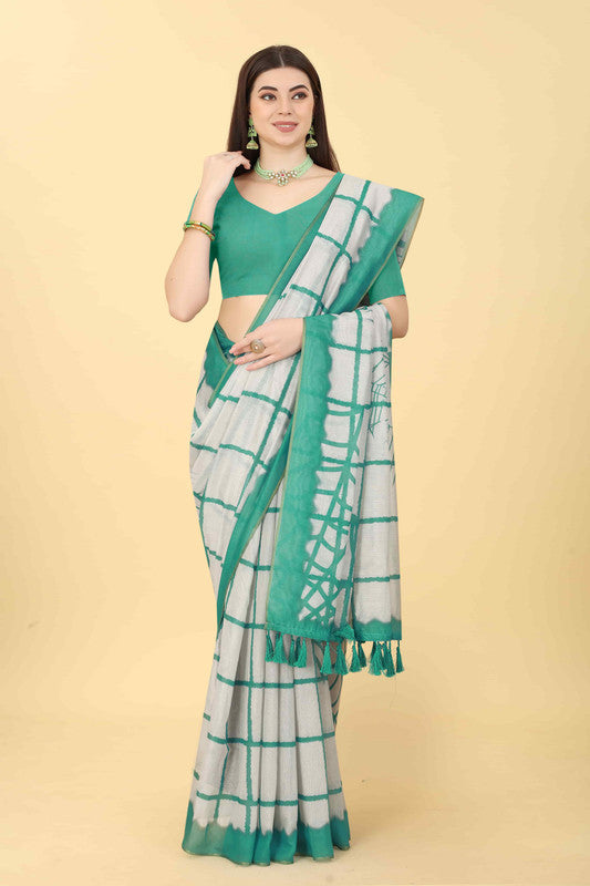 Green Cotton Blend Dyed Tie and Dye Saree with Unstitched Blouse - Hiral Fashion