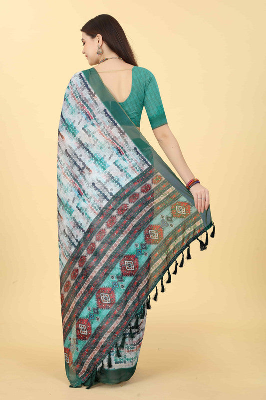 Multicolor Cotton Blend Dyed Tie and Dye Saree with Unstitched Blouse - Hiral Fashion