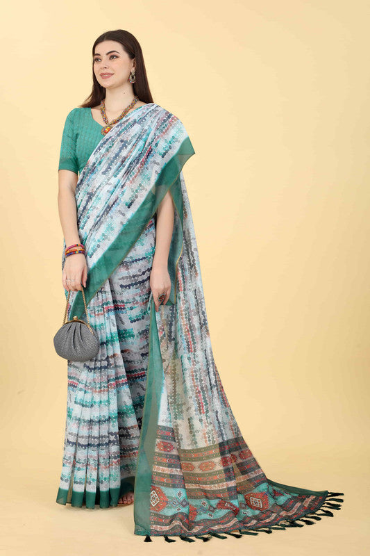 Multicolor Cotton Blend Dyed Tie and Dye Saree with Unstitched Blouse - Hiral Fashion