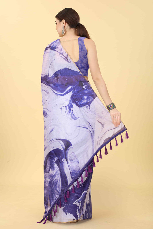 Purple Cotton Blend Dyed Tie and Dye Saree with Unstitched Blouse - Hiral Fashion
