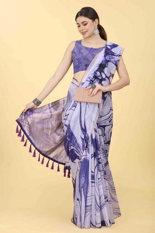 Purple Cotton Blend Dyed Tie and Dye Saree with Unstitched Blouse - Hiral Fashion