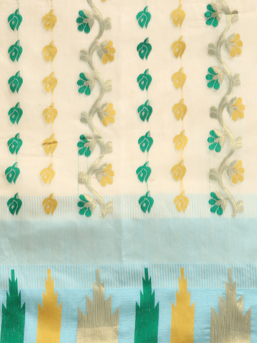 Blue Pure Cotton Woven Zari Design Floral Saree with Unstitched Blouse - Hiral Fashion