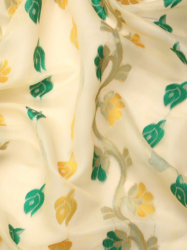 Blue Pure Cotton Woven Zari Design Floral Saree with Unstitched Blouse - Hiral Fashion