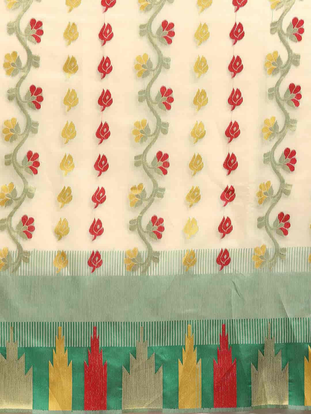 Green Pure Cotton Woven Zari Design Floral Saree with Unstitched Blouse - Hiral Fashion
