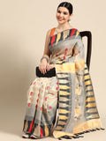 Gray Pure Cotton Woven Zari Design Floral Saree with Unstitched Blouse - Hiral Fashion