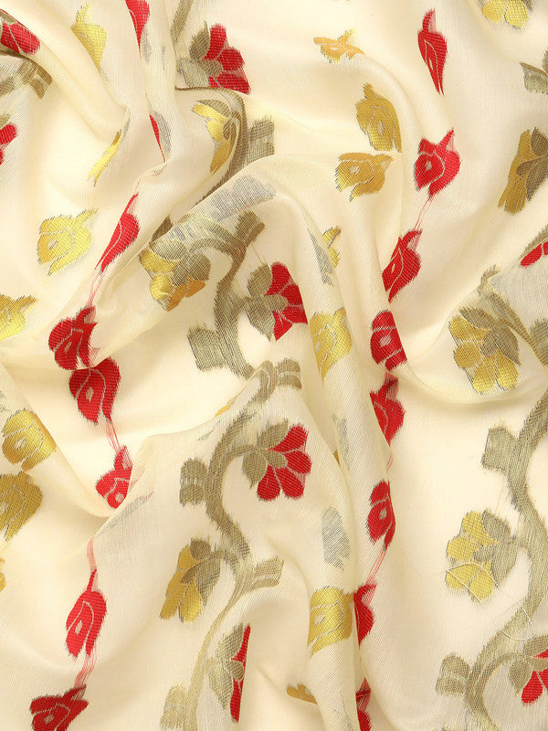 Gray Pure Cotton Woven Zari Design Floral Saree with Unstitched Blouse - Hiral Fashion