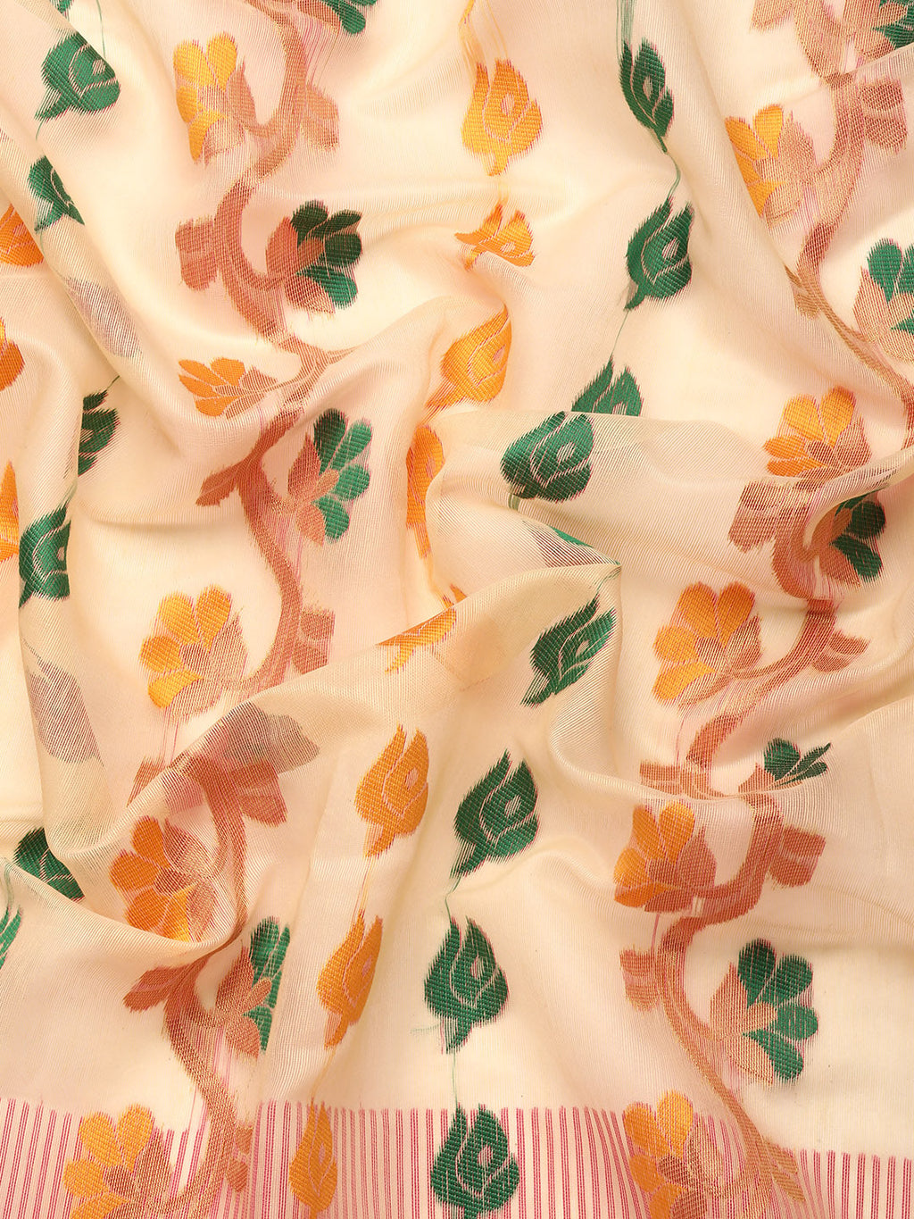 Pink Pure Cotton Woven Zari Design Floral Saree with Unstitched Blouse - Hiral Fashion