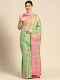 Green Pure Cotton Woven Zari Design Floral Saree with Unstitched Blouse - Hiral Fashion