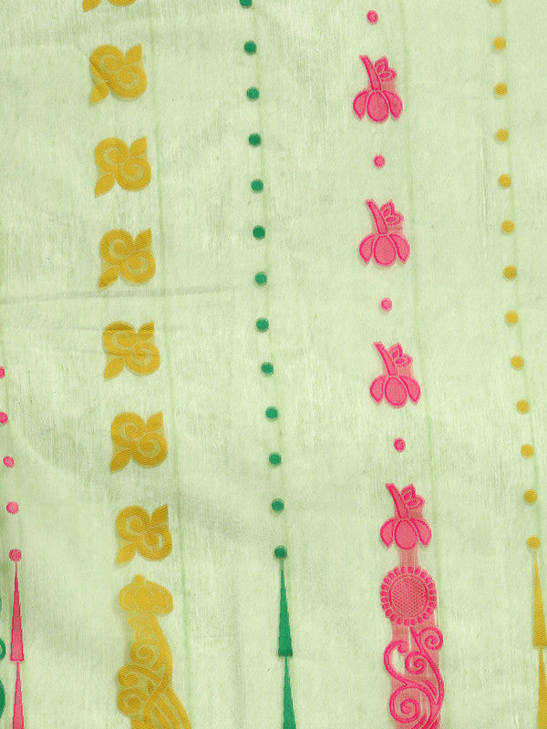 Green Pure Cotton Woven Zari Design Floral Saree with Unstitched Blouse - Hiral Fashion