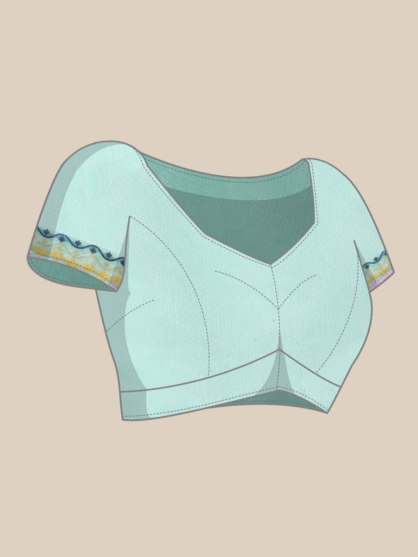 Turquoise Pure Cotton Woven Zari Design Geomatric Saree with Unstitched Blouse - Hiral Fashion