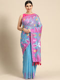 Blue Pure Cotton Woven Zari Design Paisley Saree with Unstitched Blouse - Hiral Fashion