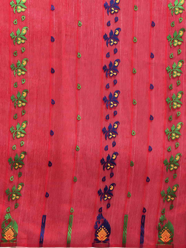 Red Pure Cotton Woven Zari Design Paisley Saree with Unstitched Blouse - Hiral Fashion