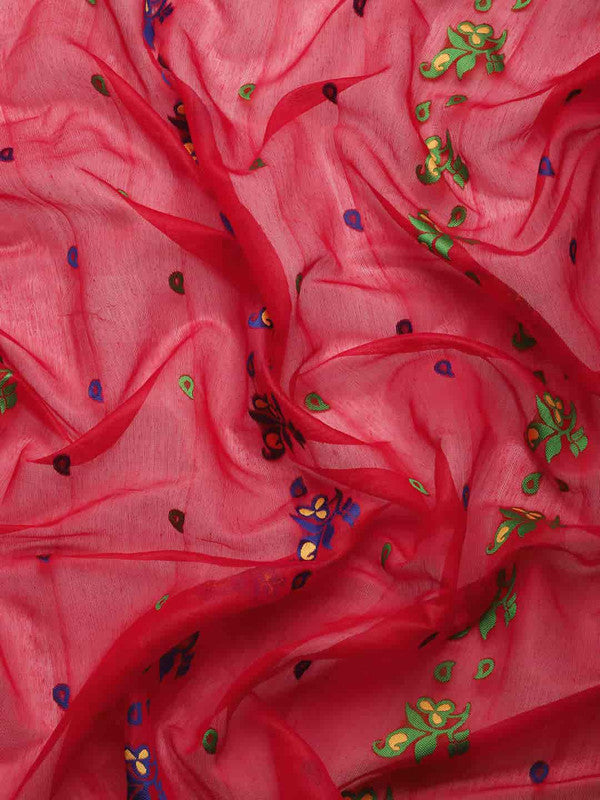 Red Pure Cotton Woven Zari Design Paisley Saree with Unstitched Blouse - Hiral Fashion