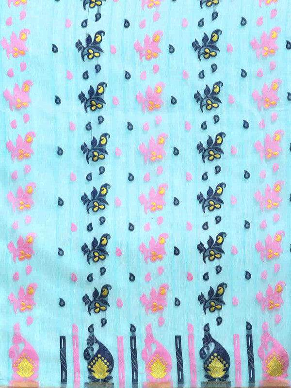 Turquoise Pure Cotton Woven Zari Design Paisley Saree with Unstitched Blouse - Hiral Fashion