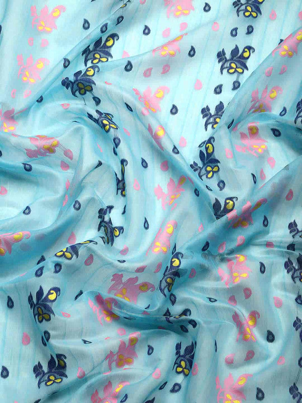 Turquoise Pure Cotton Woven Zari Design Paisley Saree with Unstitched Blouse - Hiral Fashion