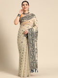 Black Pure Cotton Woven Zari Design Geomatric Saree with Unstitched Blouse - Hiral Fashion