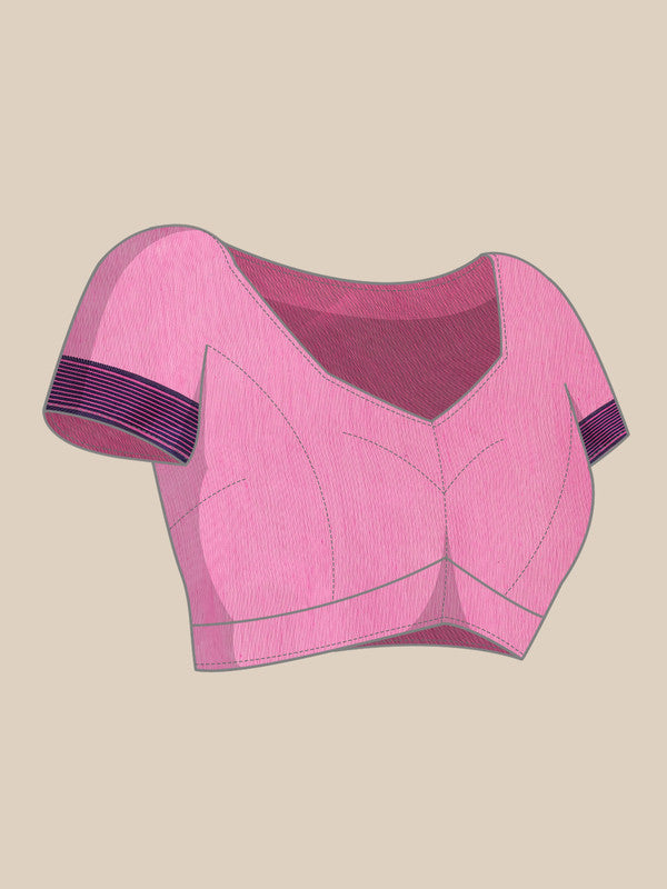 Pink Pure Cotton Woven Zari Design Floral Saree with Unstitched Blouse - Hiral Fashion