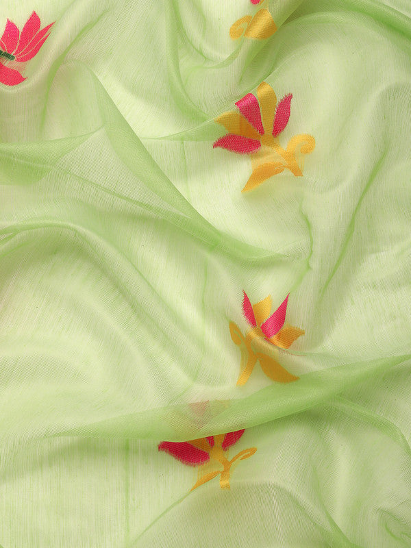 Green Pure Cotton Woven Zari Design Floral Saree with Unstitched Blouse - Hiral Fashion