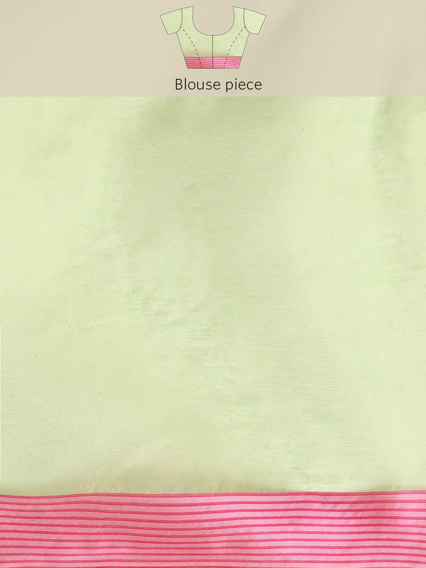Green Pure Cotton Woven Zari Design Floral Saree with Unstitched Blouse - Hiral Fashion