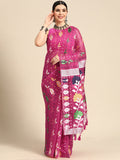 Magenta Pure Cotton Woven Zari Design Floral Saree with Unstitched Blouse - Hiral Fashion