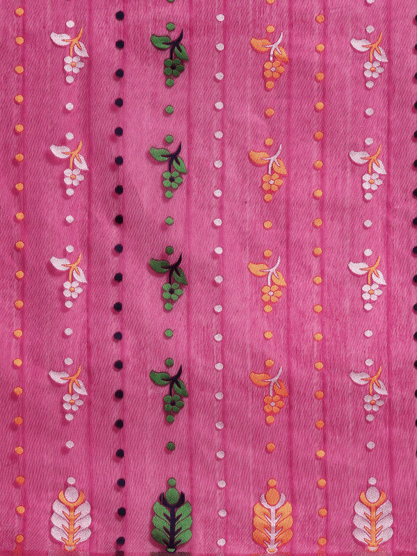 Magenta Pure Cotton Woven Zari Design Floral Saree with Unstitched Blouse - Hiral Fashion