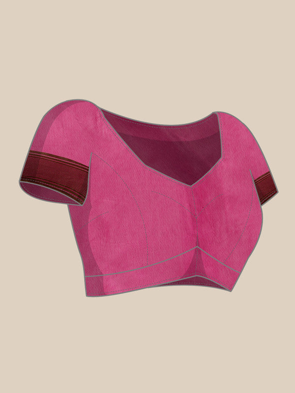 Magenta Pure Cotton Woven Zari Design Floral Saree with Unstitched Blouse - Hiral Fashion