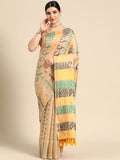 Multicolor Pure Cotton Woven Zari Design Geomatric Saree with Unstitched Blouse - Hiral Fashion