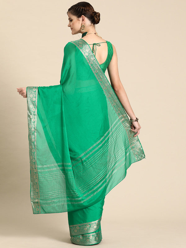 Green Pure Viscose Chinon Zari Woven Solid Saree with Unstitched Blouse - Hiral Fashion