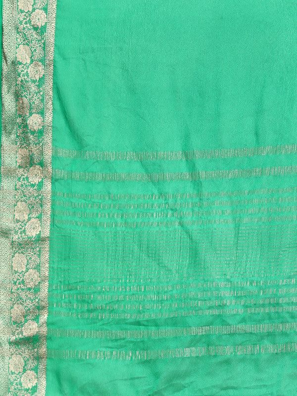 Green Pure Viscose Chinon Zari Woven Solid Saree with Unstitched Blouse - Hiral Fashion