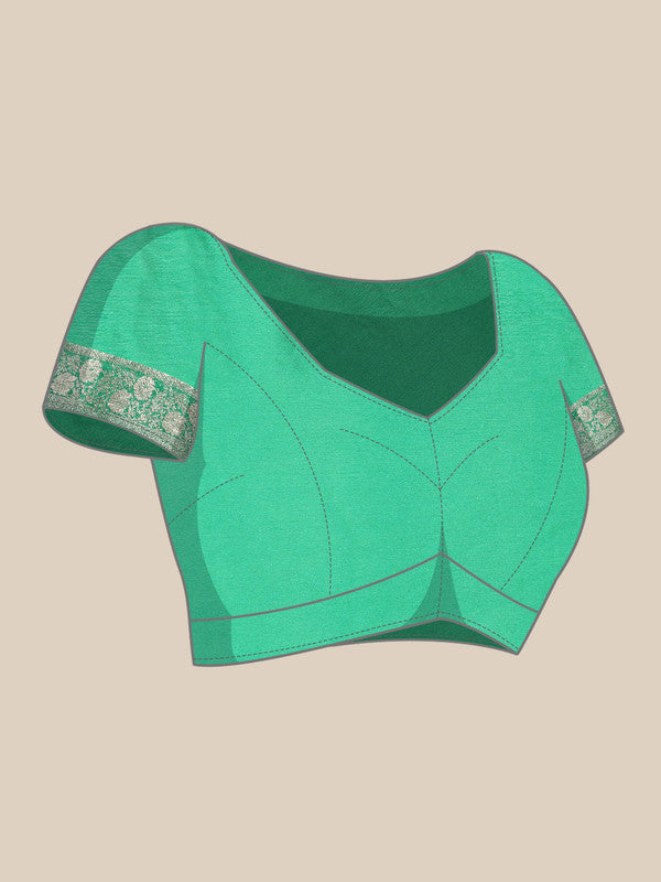 Green Pure Viscose Chinon Zari Woven Solid Saree with Unstitched Blouse - Hiral Fashion