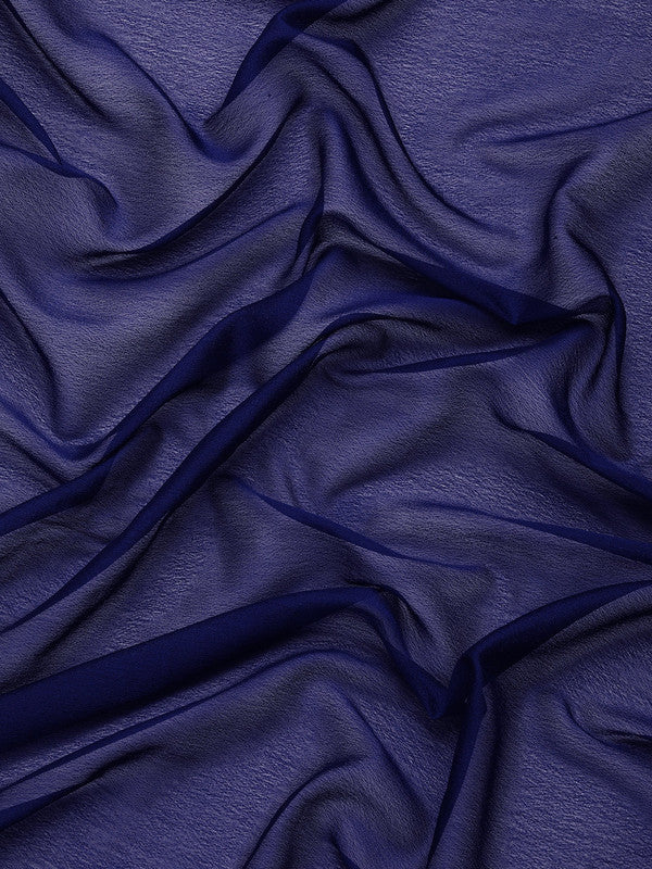 Navy Blue Pure Viscose Chinon Zari Woven Solid Saree with Unstitched Blouse - Hiral Fashion