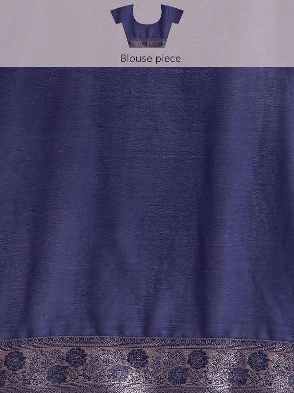 Navy Blue Pure Viscose Chinon Zari Woven Solid Saree with Unstitched Blouse - Hiral Fashion