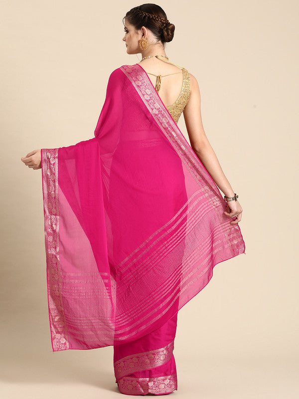 Pink Pure Viscose Chinon Zari Woven Solid Saree with Unstitched Blouse - Hiral Fashion