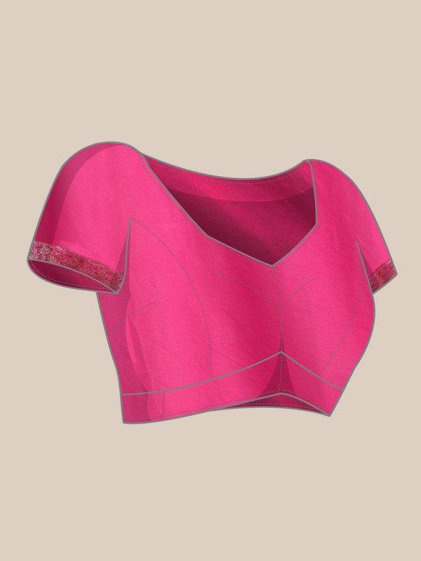 Pink Pure Viscose Chinon Zari Woven Solid Saree with Unstitched Blouse - Hiral Fashion