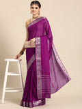 Purple Pure Viscose Chinon Zari Woven Solid Saree with Unstitched Blouse - Hiral Fashion