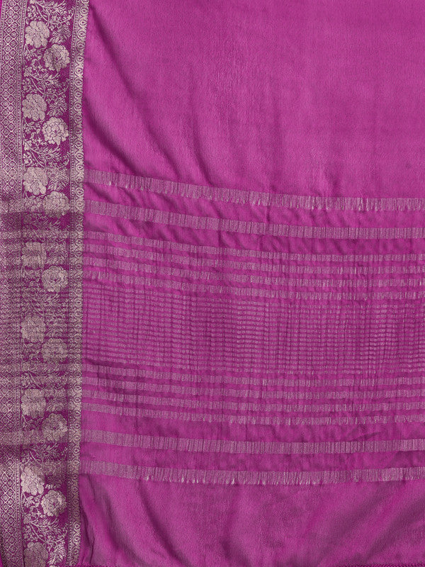 Purple Pure Viscose Chinon Zari Woven Solid Saree with Unstitched Blouse - Hiral Fashion