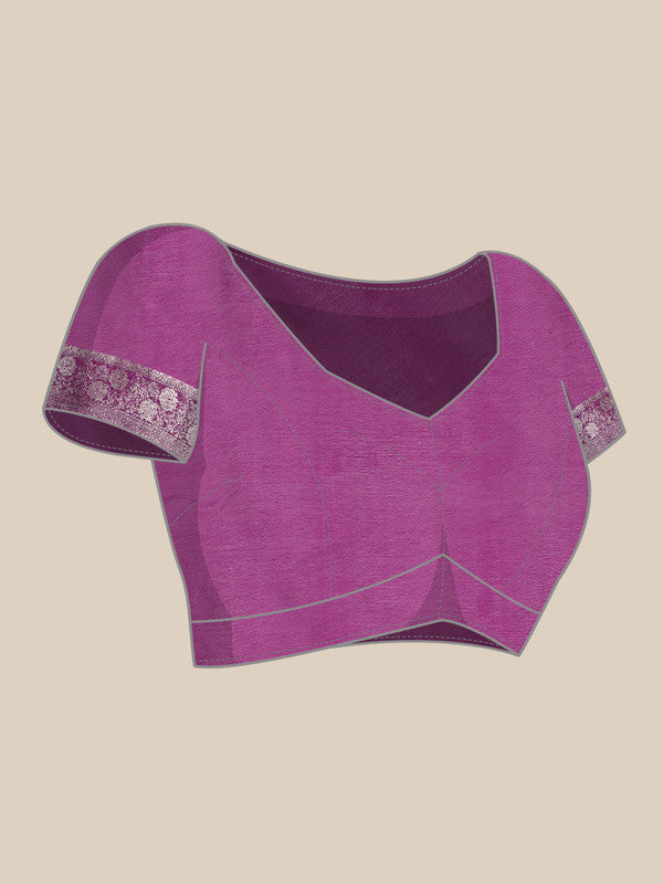 Purple Pure Viscose Chinon Zari Woven Solid Saree with Unstitched Blouse - Hiral Fashion