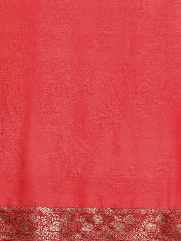 Red Pure Viscose Chinon Zari Woven Solid Saree with Unstitched Blouse - Hiral Fashion