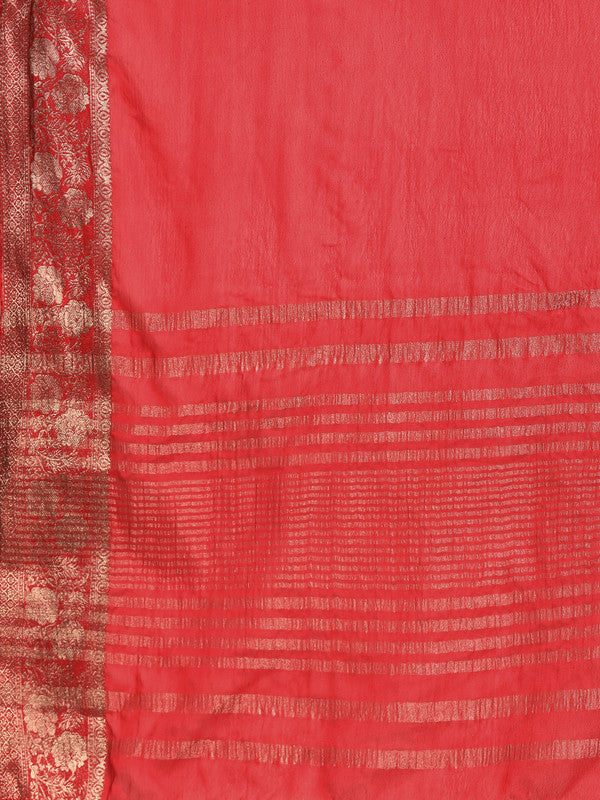 Red Pure Viscose Chinon Zari Woven Solid Saree with Unstitched Blouse - Hiral Fashion