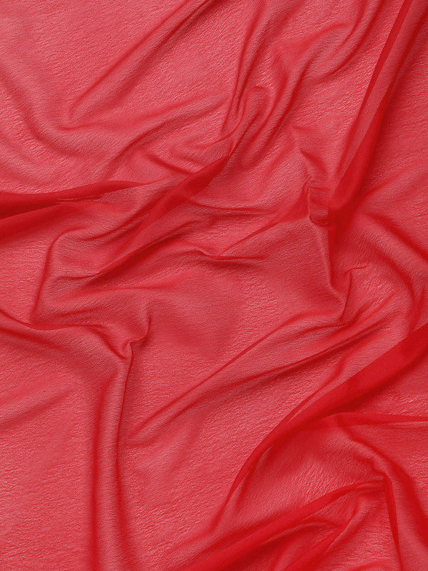 Red Pure Viscose Chinon Zari Woven Solid Saree with Unstitched Blouse - Hiral Fashion